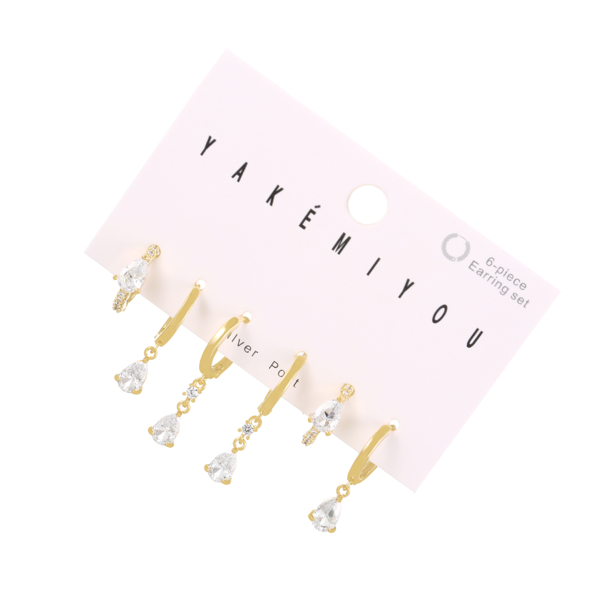 Fashion Gold 6-piece Set Of Copper Inlaid Zirconium Drop Earrings,Earring Set