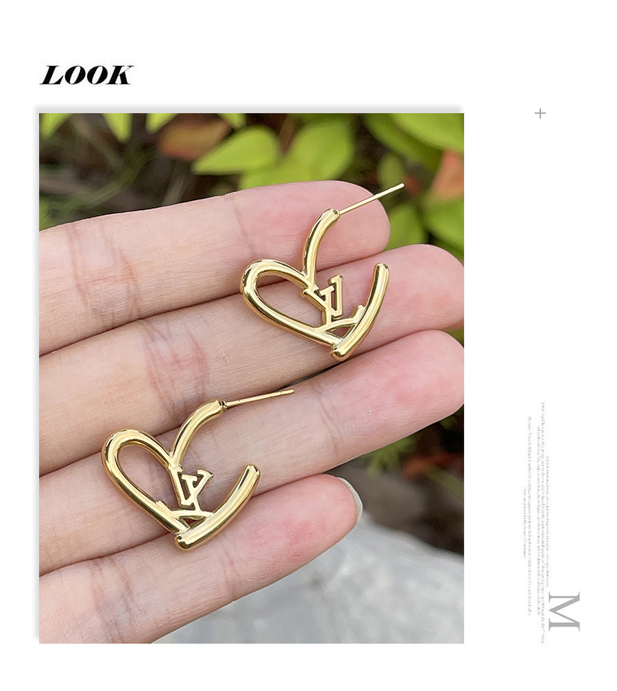 Fashion Silver Copper Heart Letter Stud Earrings,Earrings