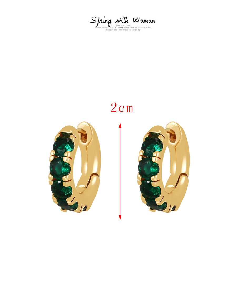 Fashion Dark Green Brass Inset Zirconium Round Earrings,Earrings