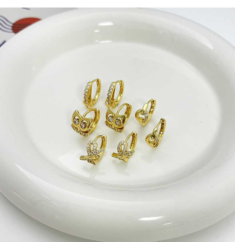 Fashion Gold-3 Bronze Zirconium Owl Earrings,Earrings
