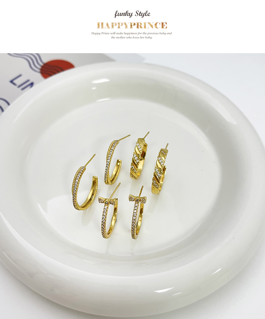 Fashion Gold Copper Inset Zirconium C Shape Stud Earrings,Earrings