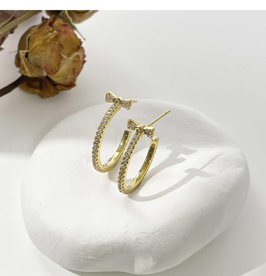 Fashion Gold-3 Copper Inset Zirconium C Shape Stud Earrings,Earrings