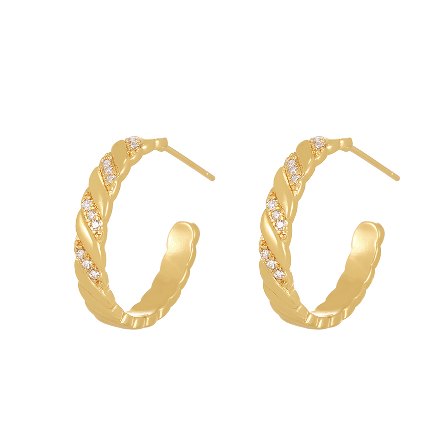 Fashion Gold-3 Copper Inset Zirconium C Shape Stud Earrings,Earrings