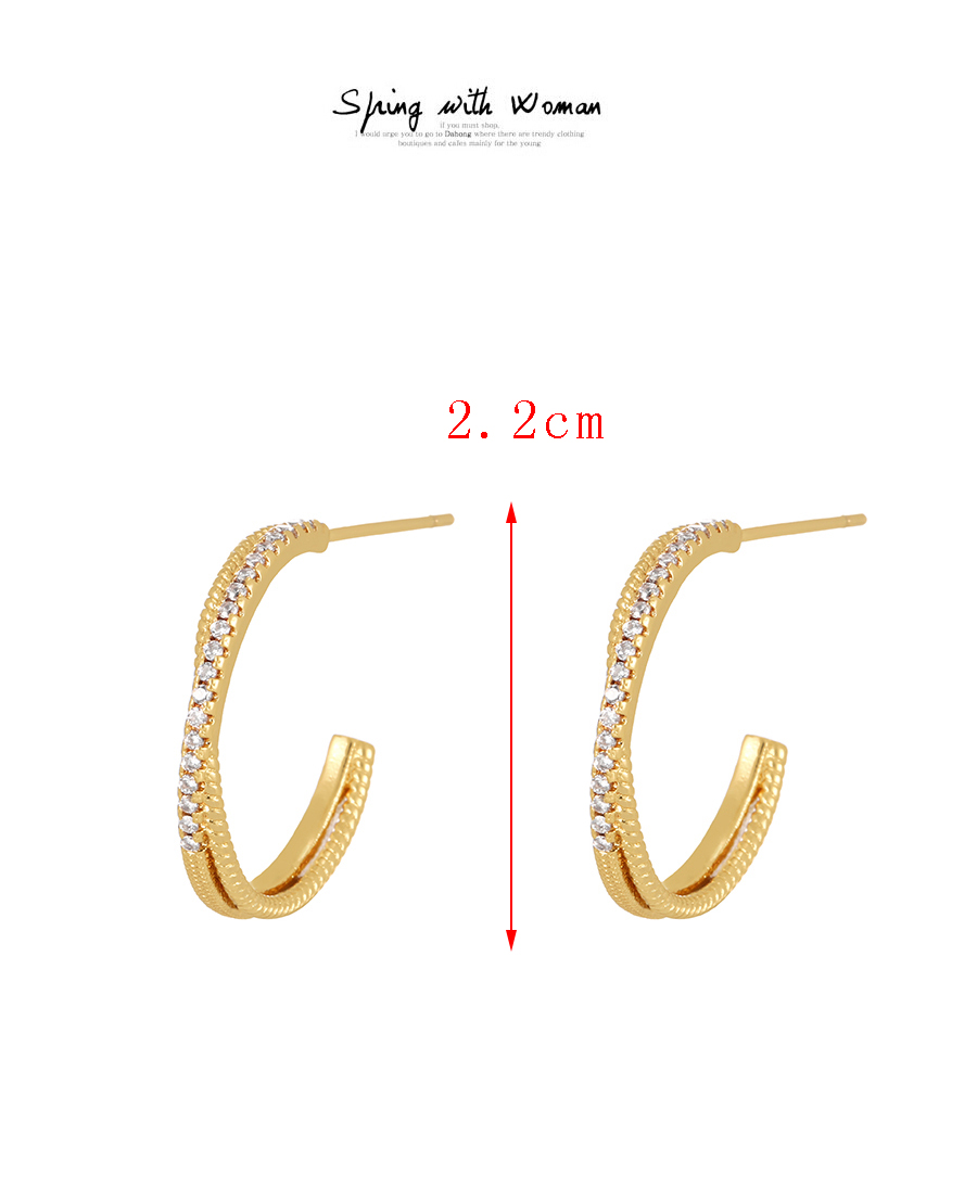 Fashion Gold Copper Inset Zirconium C Shape Stud Earrings,Earrings
