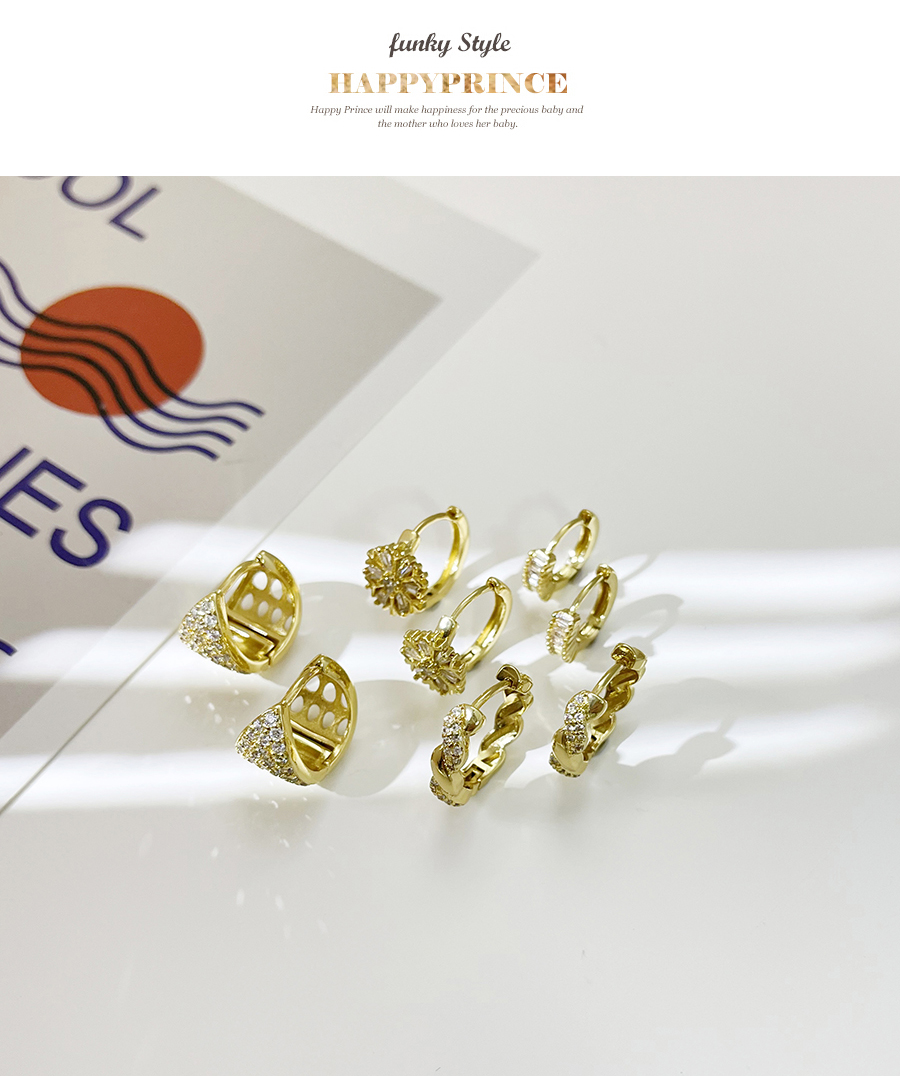 Fashion Gold-3 Brass Inset Zirconium Geometric Earrings,Earrings