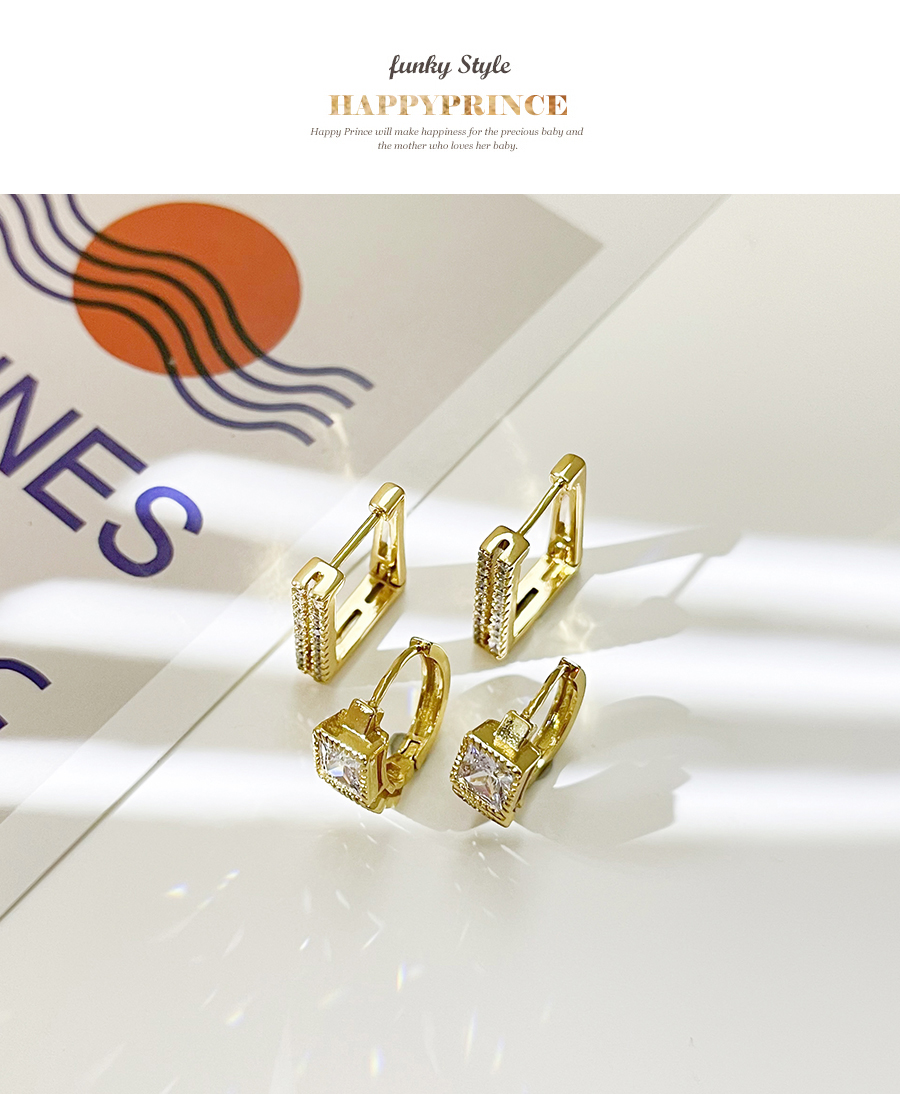 Fashion Gold-2 Brass Inset Zirconium Square Earrings,Earrings