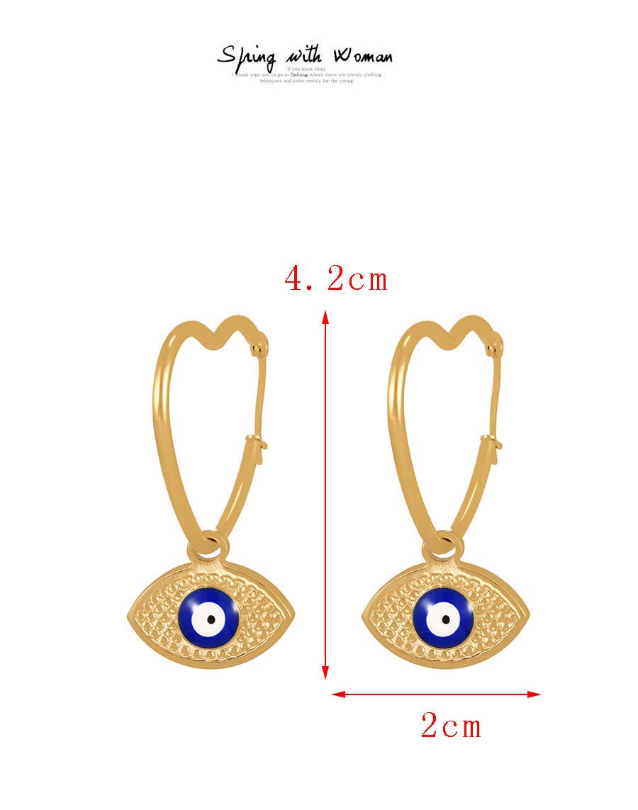 Fashion Navy Blue Titanium Steel Heart Drop Oil Eye Earrings,Earrings