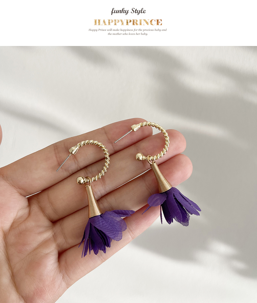 Fashion Light Purple Alloy Mesh Flower C Shape Stud Earrings,Stud Earrings