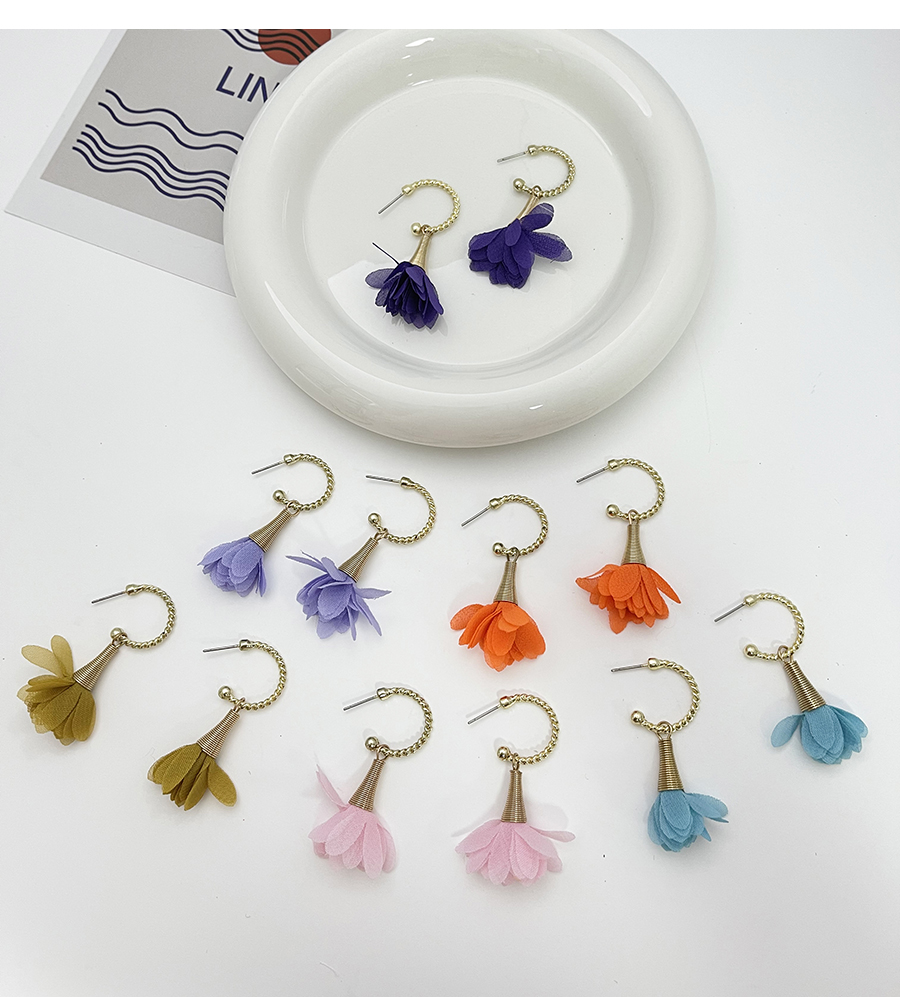 Fashion Blue Alloy Mesh Flower C Shape Stud Earrings,Stud Earrings