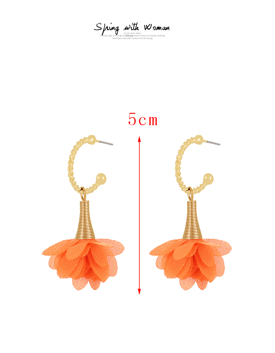 Fashion Orange Alloy Mesh Flower C Shape Stud Earrings,Stud Earrings