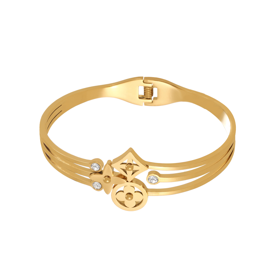 Fashion Gold Titanium Steel With Zirconium Flower Bracelet,Bracelets