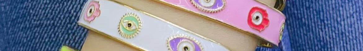 Fashion Pink Copper Drop Oil Eye Palm Open Bracelet,Bracelets