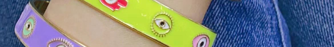 Fashion Pink Copper Drop Oil Eye Palm Open Bracelet,Bracelets