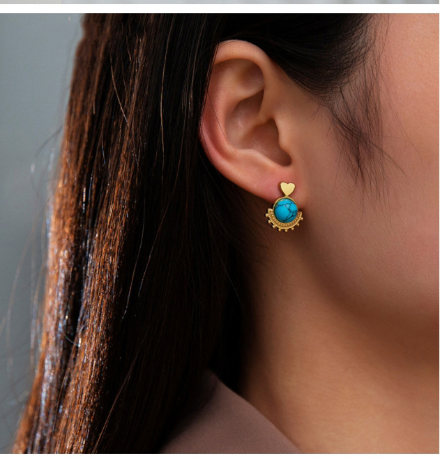 Fashion 2# Titanium Blue Pine Love Stud Earrings,Earrings