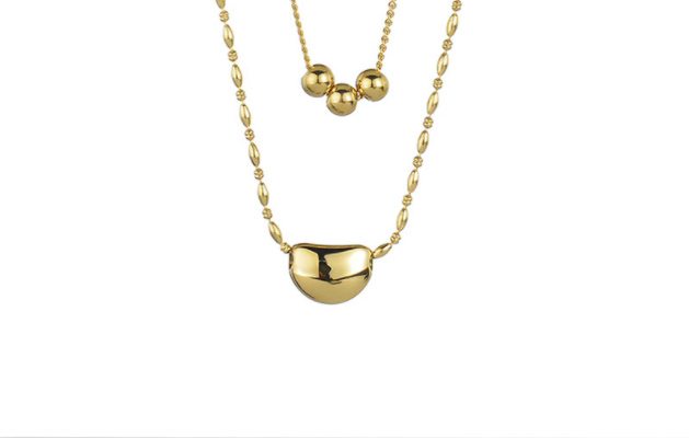 Fashion Gold Titanium Acacia Bean Geometric Double Layer Necklace,Necklaces