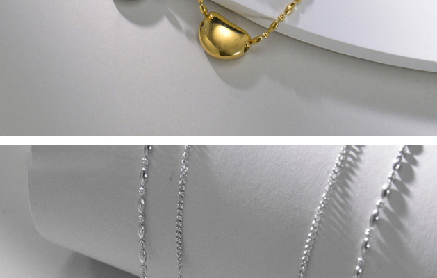 Fashion Gold Titanium Acacia Bean Geometric Double Layer Necklace,Necklaces