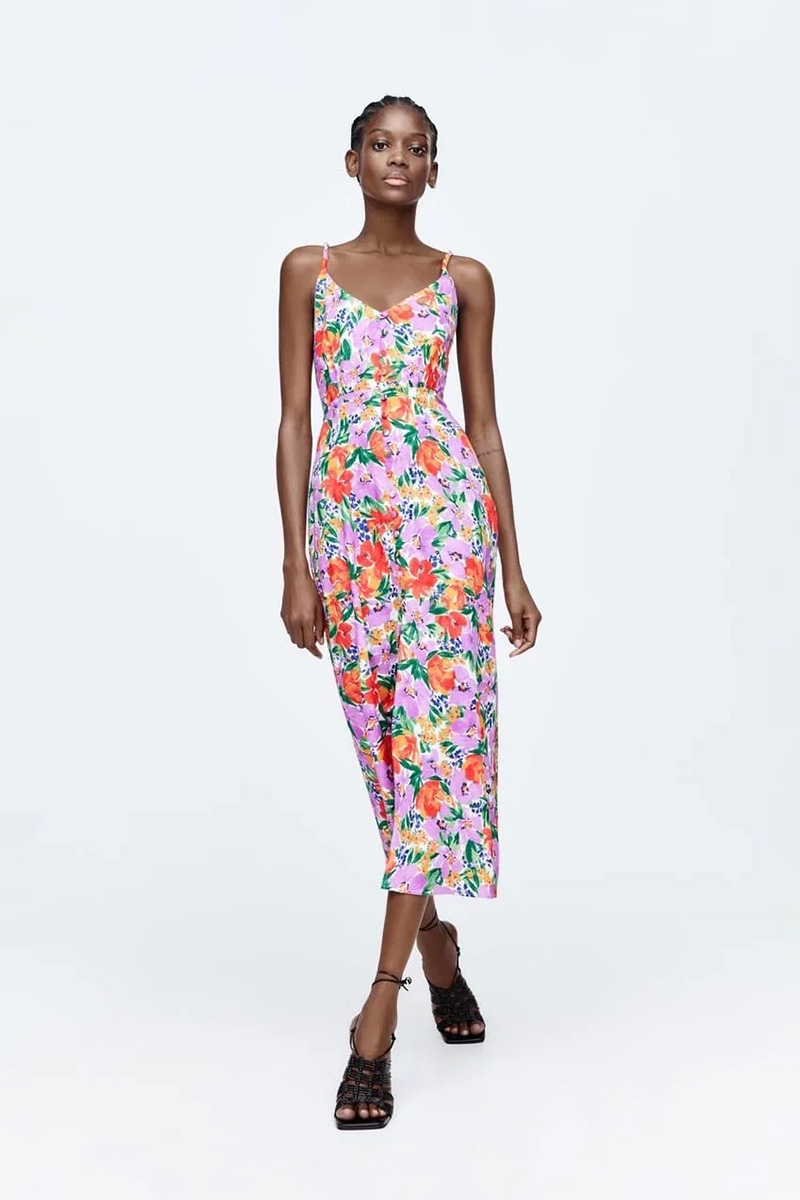 Fashion Printing Geometric Print Slit Dress,Long Dress