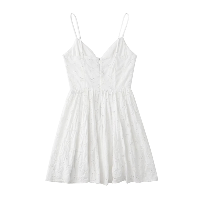 Fashion White Cotton V-neck Cutout Embroidered Dress,Mini & Short Dresses