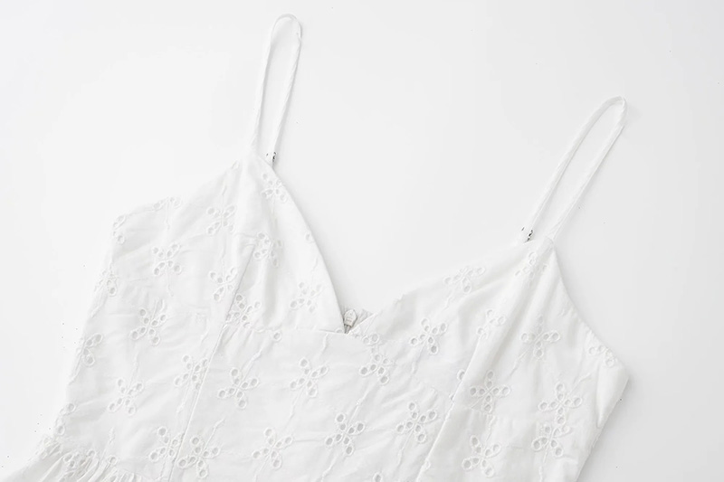 Fashion White Cotton V-neck Cutout Embroidered Dress,Mini & Short Dresses