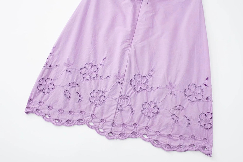 Fashion Purple Cotton V-neck Cutout Embroidered Dress,Mini & Short Dresses