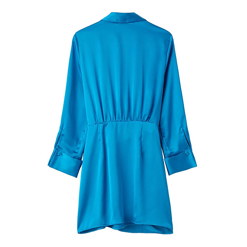 Fashion Blue Silk Satin V-bow Tie Dress,Mini & Short Dresses