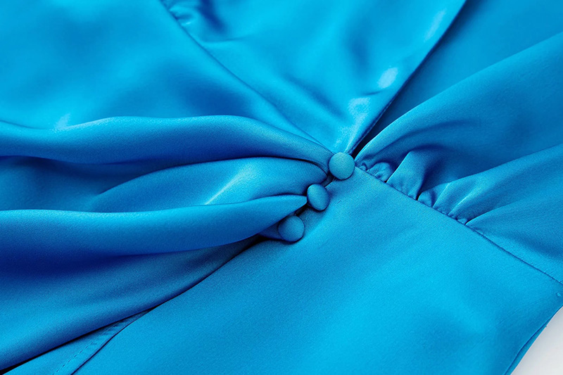 Fashion Blue Silk Satin V-bow Tie Dress,Mini & Short Dresses