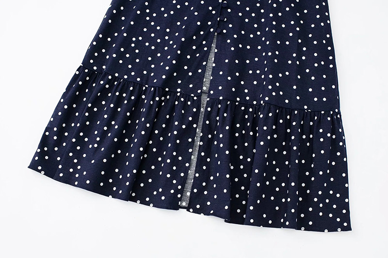 Fashion Blue Linen Polka-dot Slip Dress,Long Dress