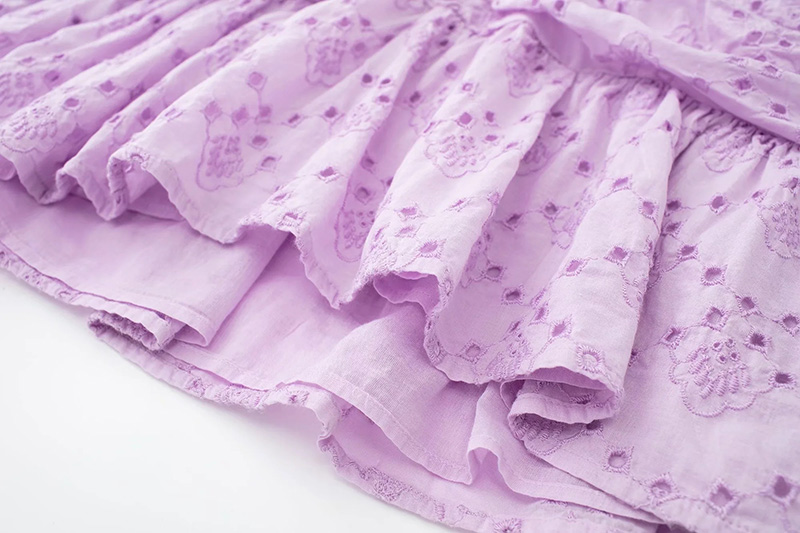 Fashion Pink Cotton V-neck Cutout Embroidered Dress,Mini & Short Dresses