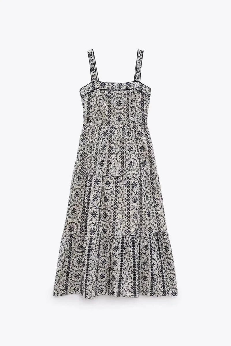 Fashion Black Cutout Embroidered Slip Dress,Long Dress