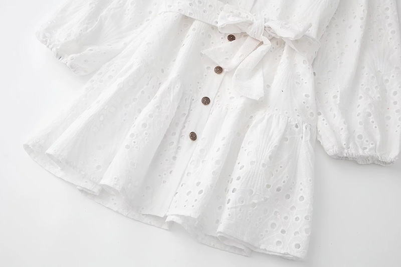 Fashion White Embroidered Lace-up Dress,Long Dress