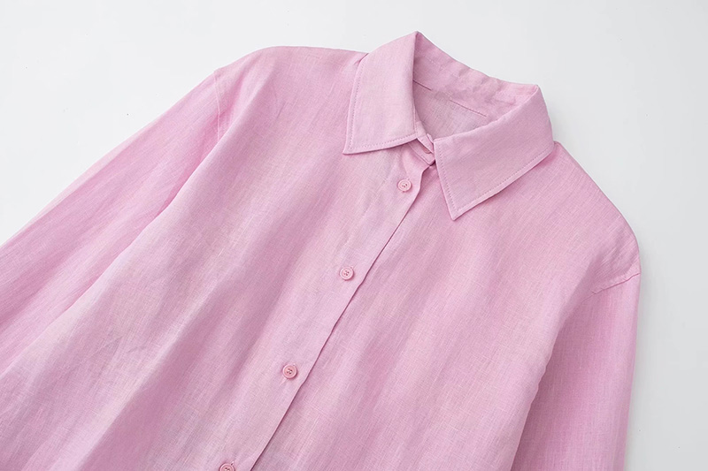 Fashion Pink Cotton Buttoned Lapel Shirt,Blouses