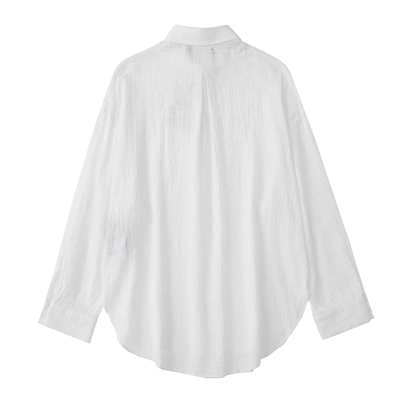 Fashion White Cotton Buttoned Lapel Shirt,Blouses