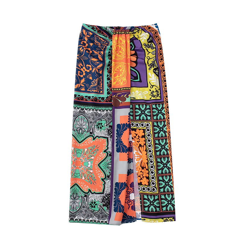 Fashion Color Geometric Print Knotted Skirt,Skirts