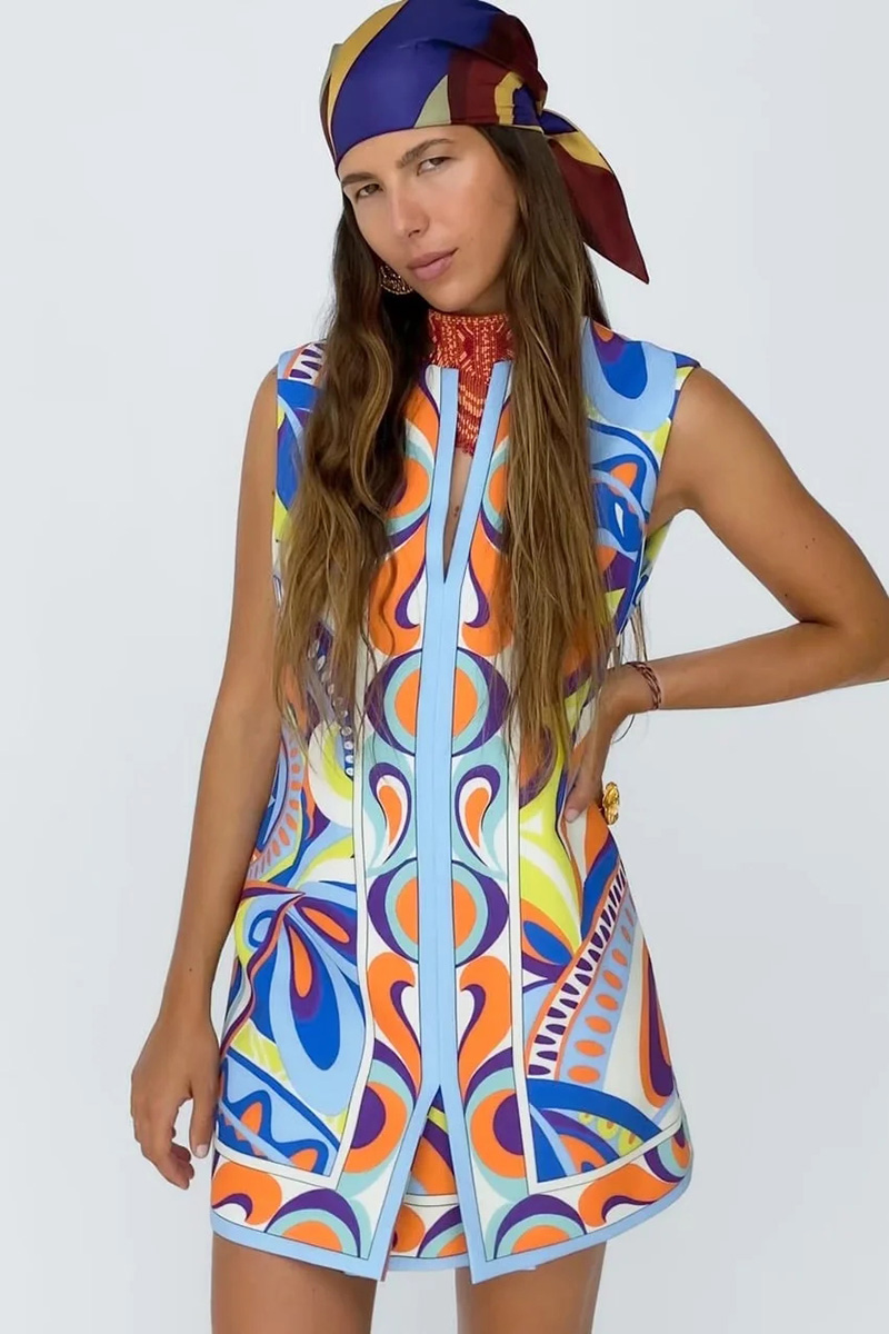 Fashion Color Printed Sleeveless Dress,Mini & Short Dresses