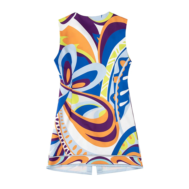 Fashion Color Printed Sleeveless Dress,Mini & Short Dresses