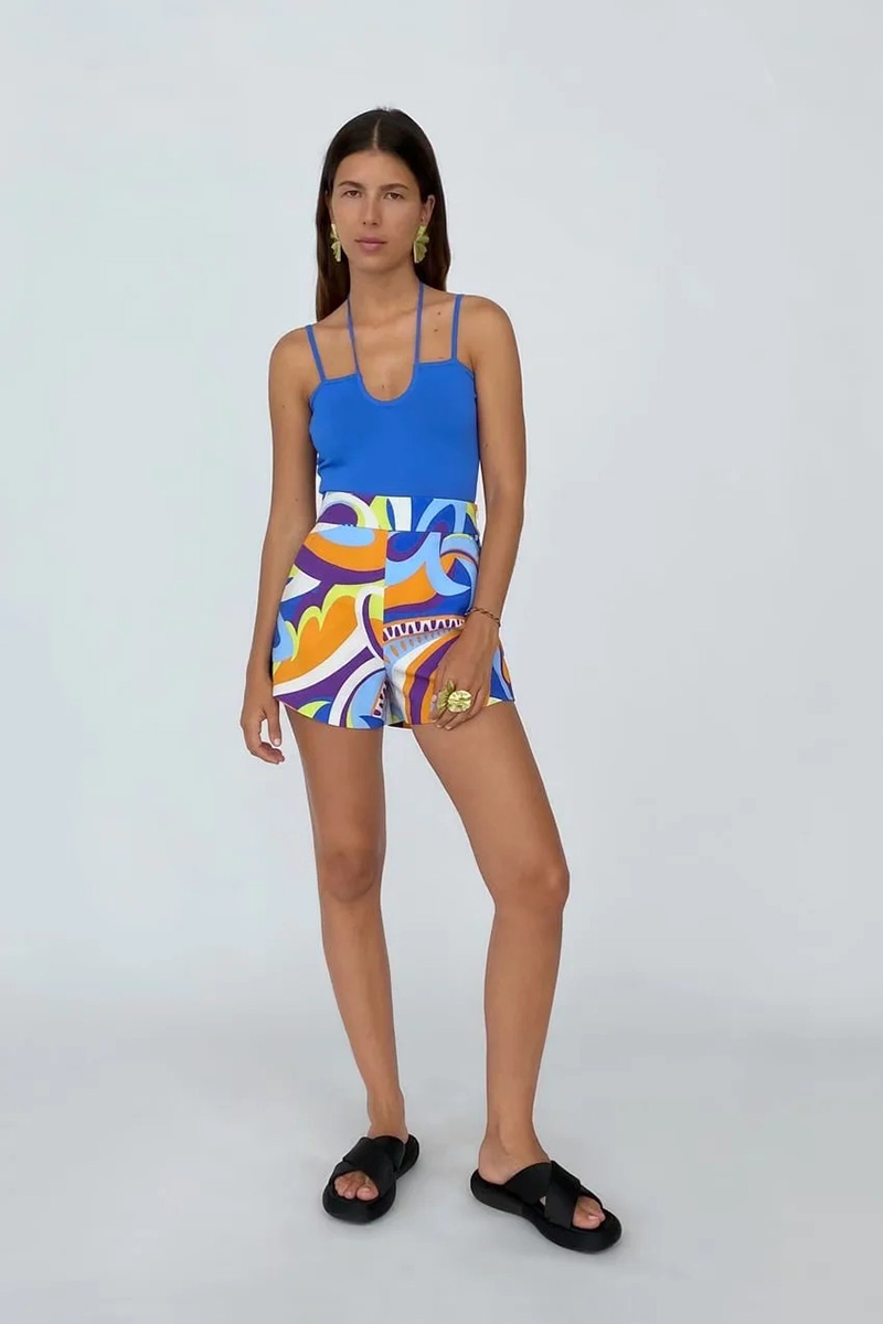 Fashion Color High Waist Printed Shorts,ACTIVEWEAR