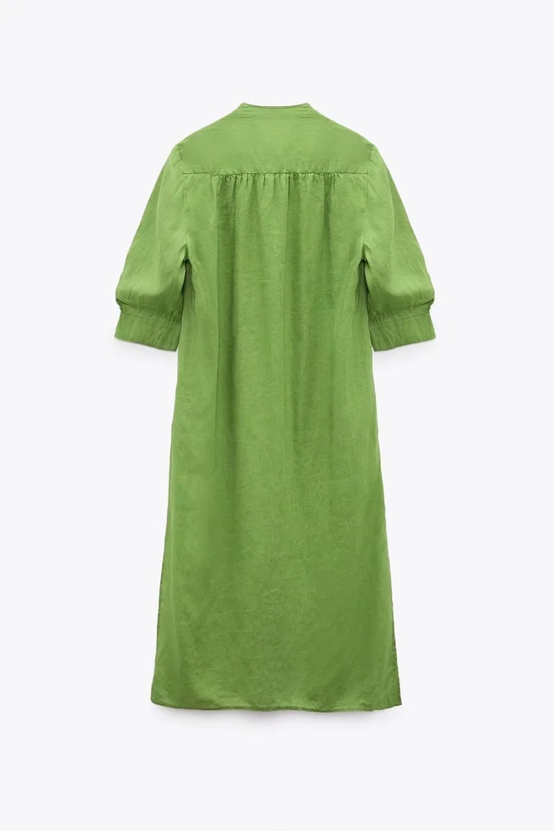 Fashion Green Bow-embellished Linen Dress,Mini & Short Dresses