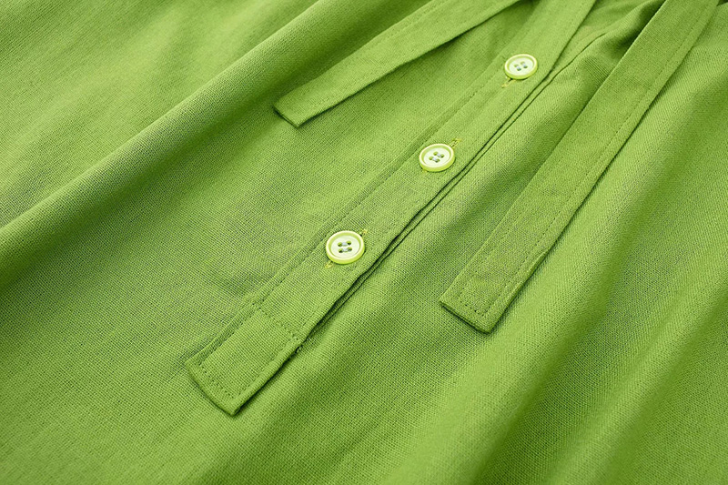 Fashion Green Bow-embellished Linen Dress,Mini & Short Dresses