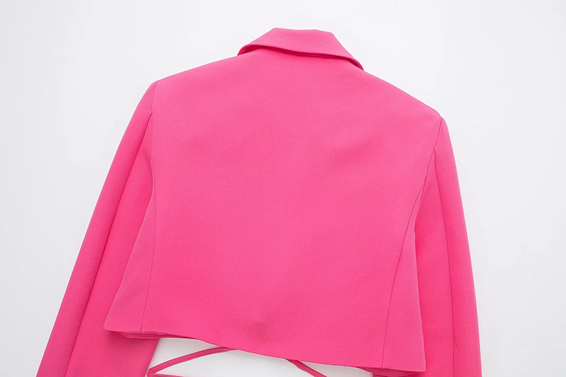 Fashion Rose Red Solid Lapel Tie Cropped Jacket,Coat-Jacket