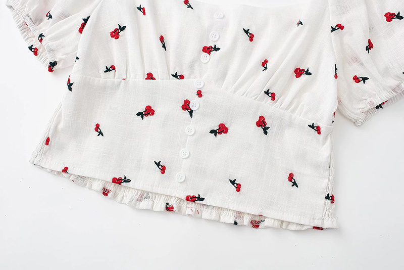 Fashion Cherry Cherry Embroidered Crop Top,Blouses