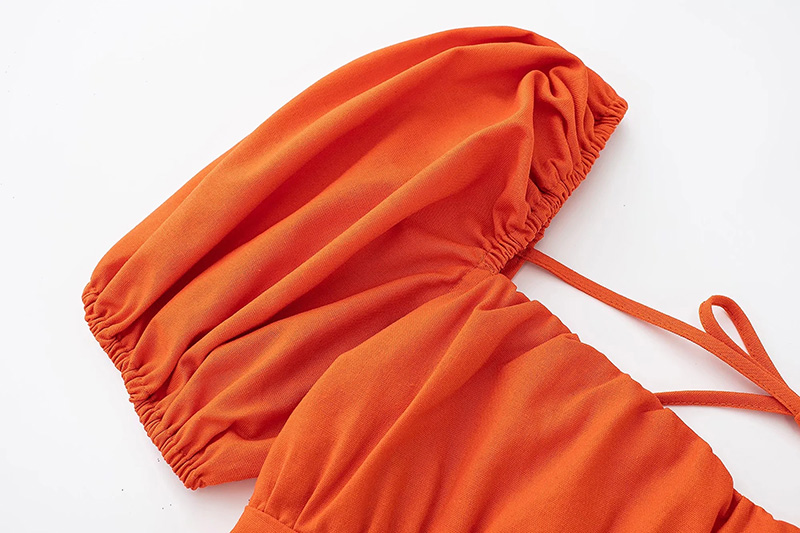Fashion Orange Cotton Pleated Square Neck Dress,Mini & Short Dresses