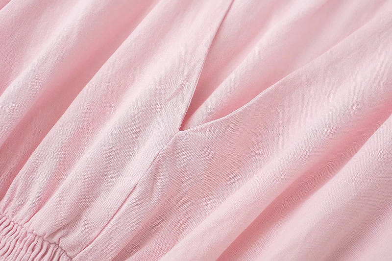 Fashion Pink Cotton V-neck Neck Waist Dress,Mini & Short Dresses