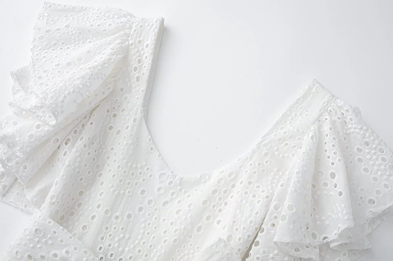 Fashion White Cutout Embroidered Dress,Long Dress