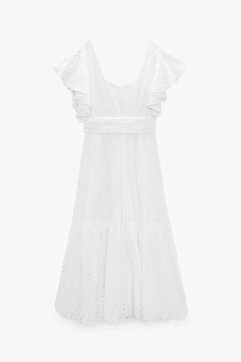 Fashion White Cutout Embroidered Dress,Long Dress