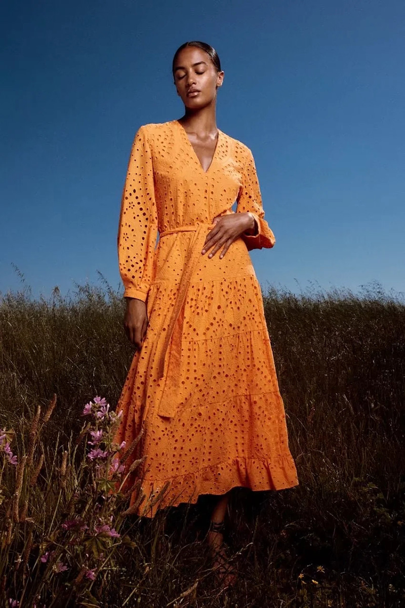 Fashion Orange Cutout Embroidered Dress,Long Dress