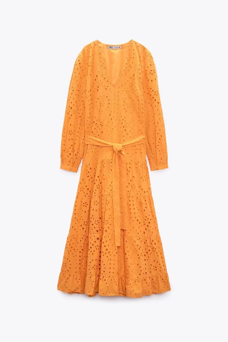 Fashion Orange Cutout Embroidered Dress,Long Dress