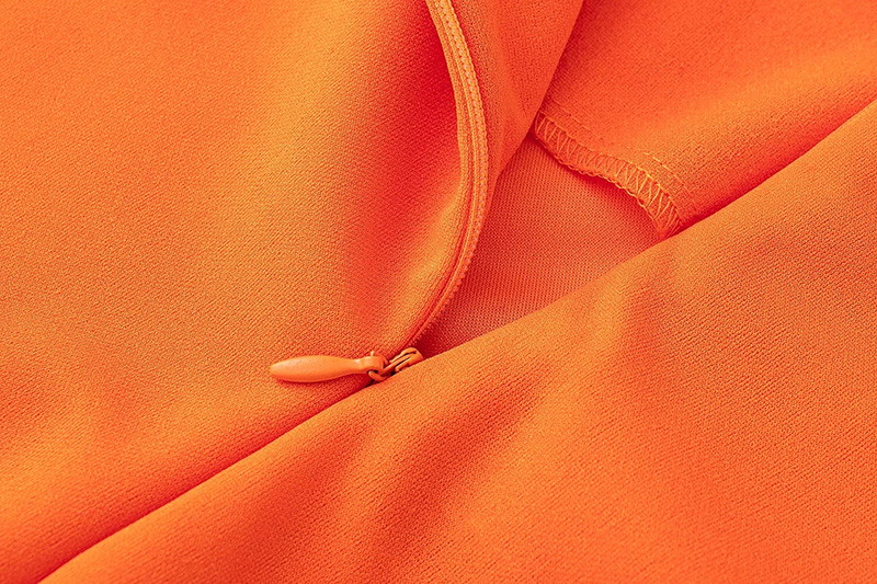 Fashion Orange Geometric Knit Drawstring Slip Dress,Long Dress