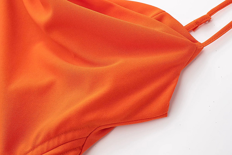 Fashion Orange Geometric Knit Drawstring Slip Dress,Long Dress