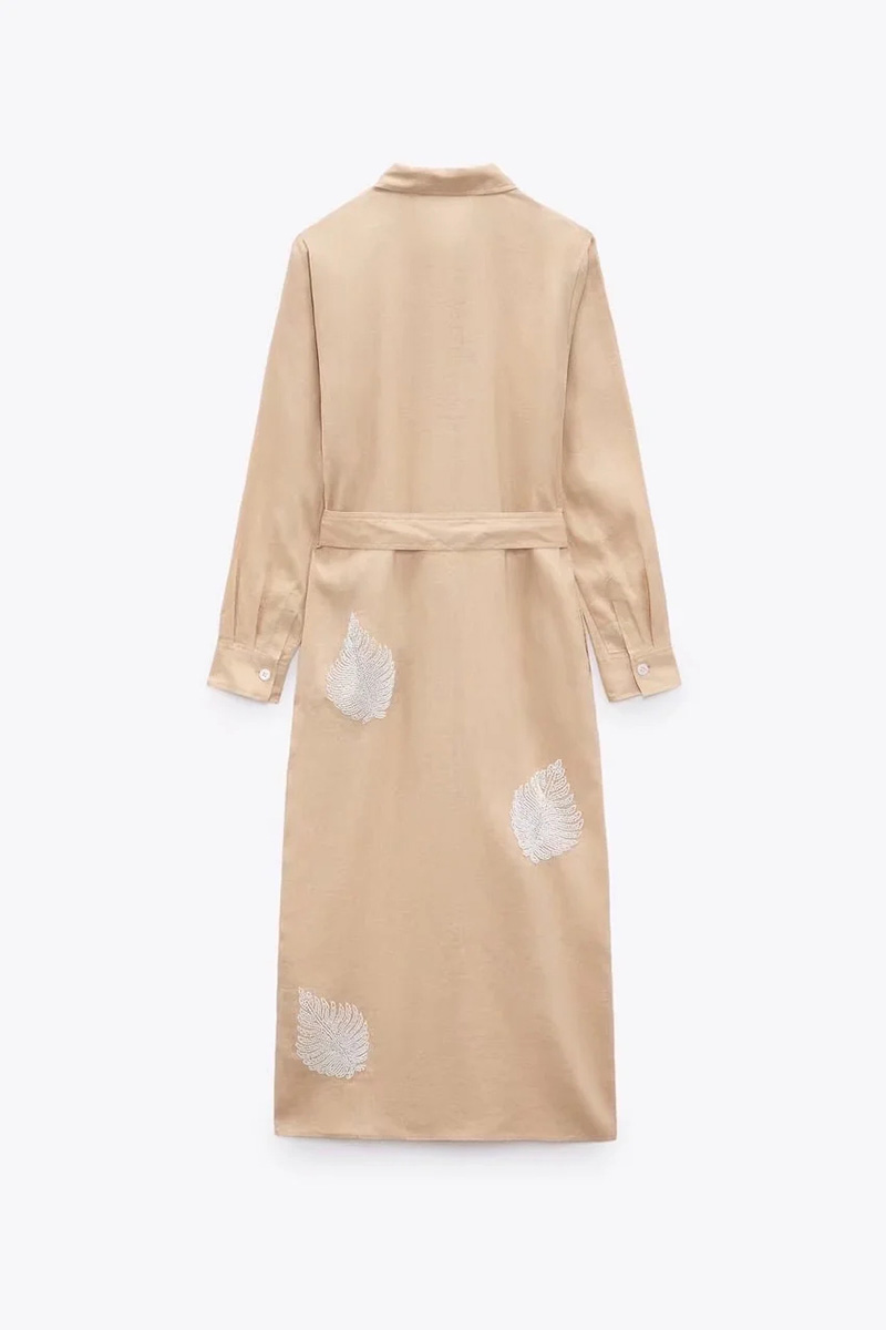 Fashion Khaki Cotton And Linen Print Lace-up Dress,Long Dress