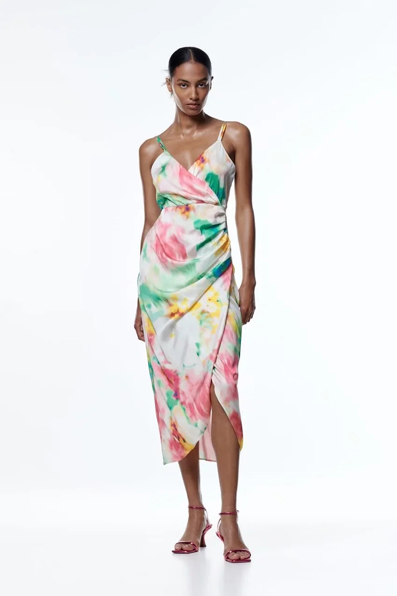 Fashion Printing Silk Satin Print Dress,Long Dress